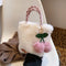 Women Soft Plush Cute Female Totes Handbags Cherry Bags Shopping Bags