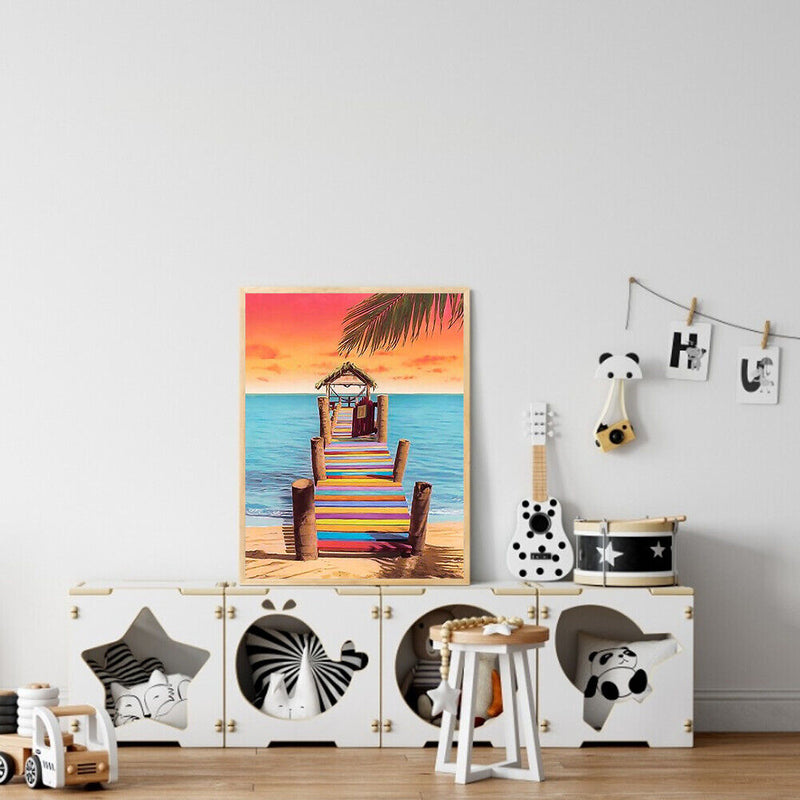 Seaside Step Drawing Frameless DIY Oil Paint by Numbers Canvas Home Decor