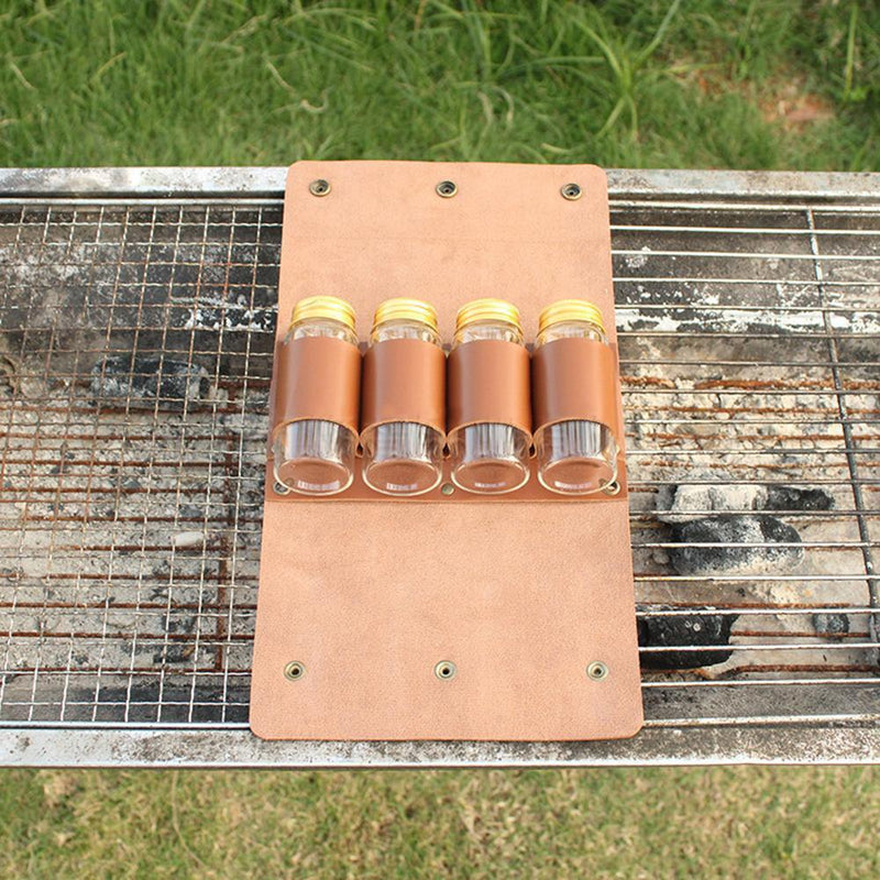 Outdoor Spice Bottle Set Camping Picnic Condiment Storage Bag with 4 Cans