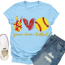 Baseball Print Red Heart Tea T-Shirt (Light Blue XL)