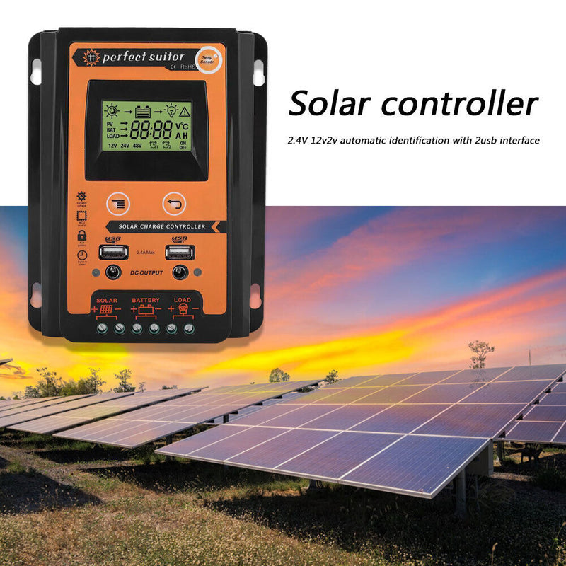 30 Amp MPPT LCD Solar Charge Controller Regulator 12V 24V with Dual USB Output