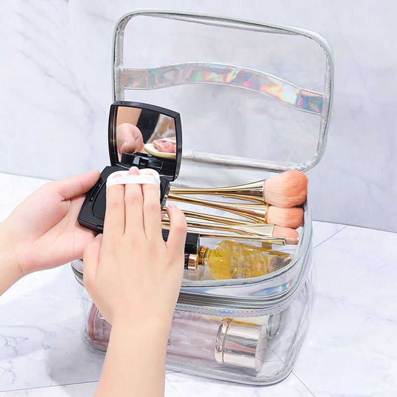 Transparent Waterproof Travel Cosmetic Bag Zippered Large Capacity Storage