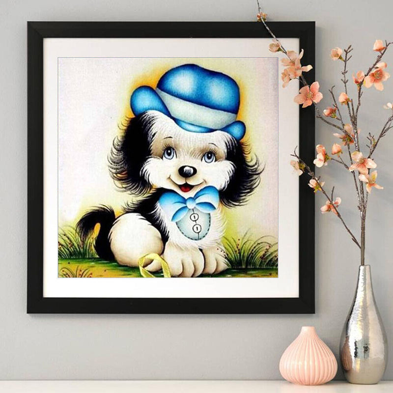 Diamond Painting Kits Full Round Blue Hat Dog DIY Handmade Art Home Decor