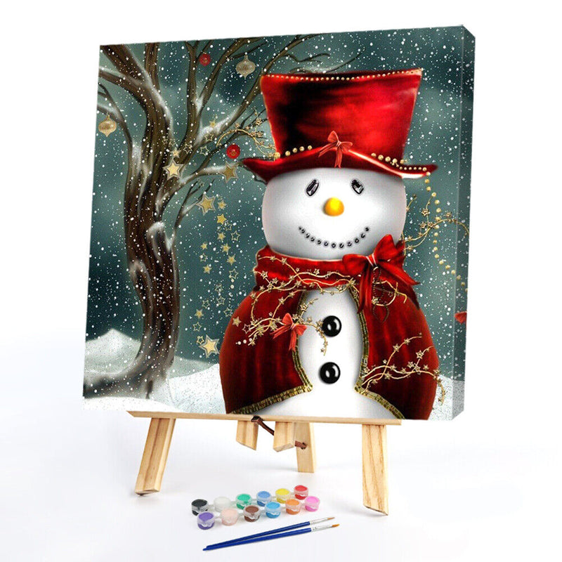 Canvas Painted Oil Paint By Numbers Snowman Red Hat DIY Bedroom Wall Arts Newly