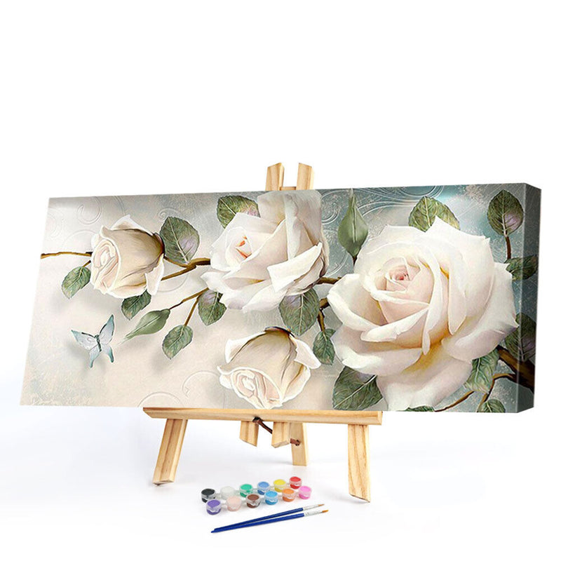 White Rose Oil Paint By Numbers Kits DIY Handpainted on Canvas Wall Art