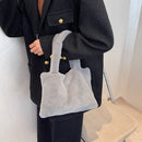 Women Winter Soft Fur Solid Color Top-handle Bag Small Handbag (Grey)
