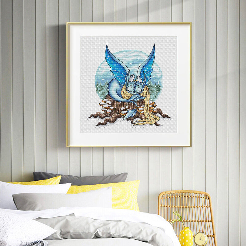 14CT Counted Full Cross Stitch DIY Cartoon Dragon Hand Paint Room Decor 40x40cm
