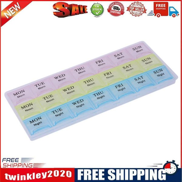 7 Days Weekly Transparent 21 Compartment Lid Tablet Pill Box Holder Case