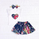 3pcs Tops Flower Print Skirts Summer Kid Girl Clothes Set Cotton Sleeveless