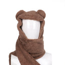 3Pcs Casual Warm Novelty Cute Bear Beanies Caps Ear Hat Hat Scarf Set Women Caps