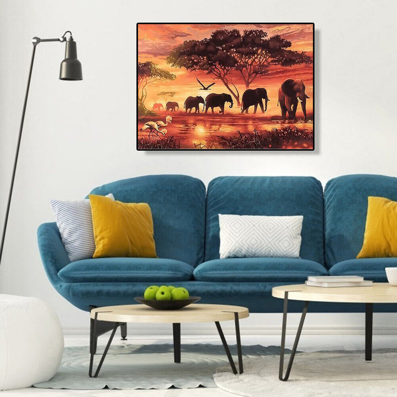 Painting By Numbers DIY Elephant Hand Painted Canvas Oil Art Craft Home Decor