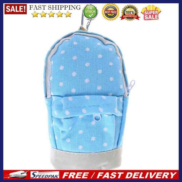 Korean Style Dots School Pencil Case Canvas Pen Bag Stationery Pouch(Blue)
