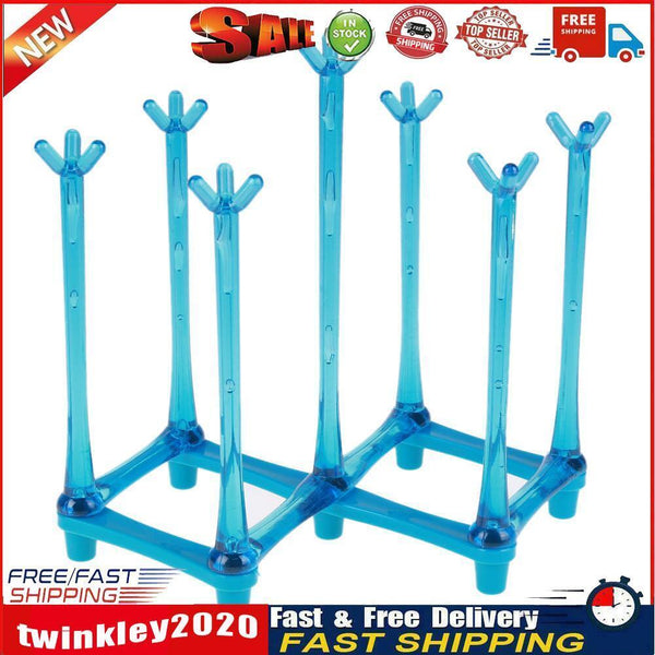 Glass Cup Bottle Drying Rack Drainer Shelf Holder Kitchen Organizer(Blue) Newly