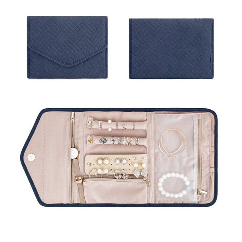 Jewelry Storage Bag Foldable Jewelry Case Durable Polyester Bag (Dark Blue)