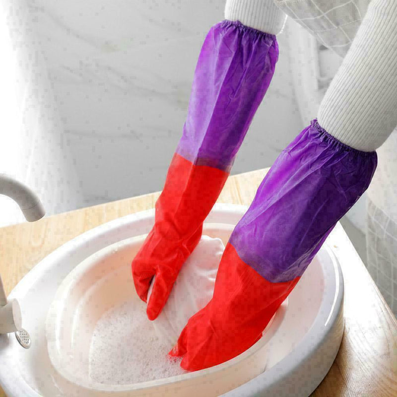 1 Pair Rubber Gloves Waterproof Dishwashing Cleaning Cuff E8N4 Gloves L6X2 P7I3