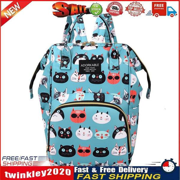 Fashion Women Printing Mummy Diaper Bag Nappy Large Handbag (Green Cats) Newly