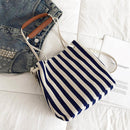 Women Striped Shoulder Bag Classic Canvas Large Capacity Shopping Bucket Totes
