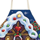Portable Baking Painting Cooking Bib Aprons Christmas Cottage Print Linen Apr