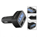 4 In 1 3.1A Dual USB Car Charger Adapter Voltmeter Blue Fahrenheit