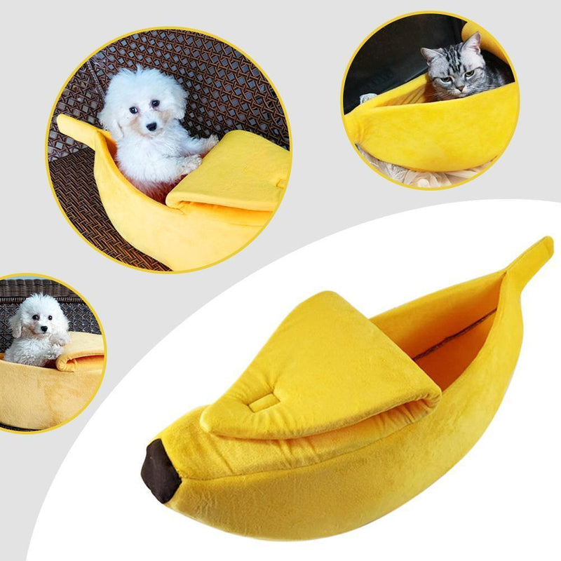 Cute Banana Shape Pets Bed House Warm Cat Nest Dog Mat Kennel (Yellow M) Newly