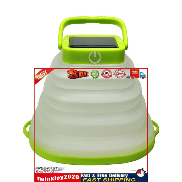 LED Solar Camping Lantern USB Rechargeable Collapsible Tent Lamp (Green) Newly