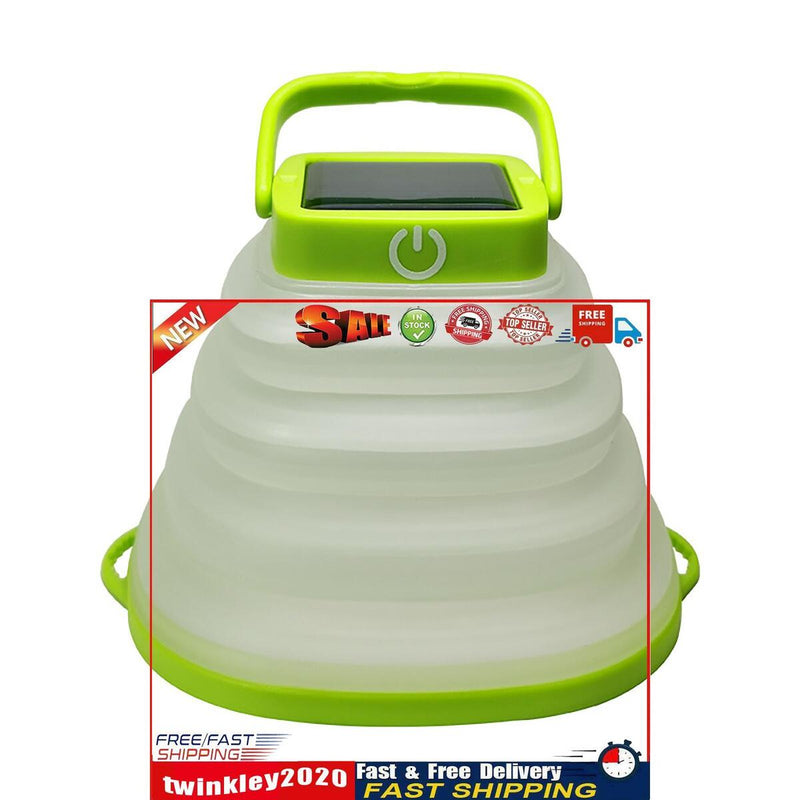 LED Solar Camping Lantern USB Rechargeable Collapsible Tent Lamp (Green) Newly