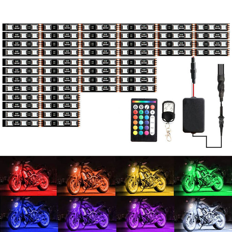 12pcs/set Motorcycle RGB LED Strip Kit RF Remote Control Underglow Lights Bar