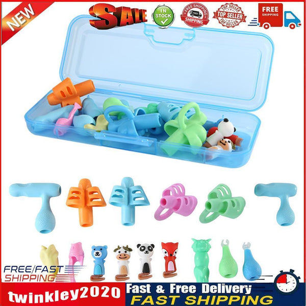 Kids Writing Pencil Holder Rubber Children Pen Aid Grip Tools Set (Blue) Newly