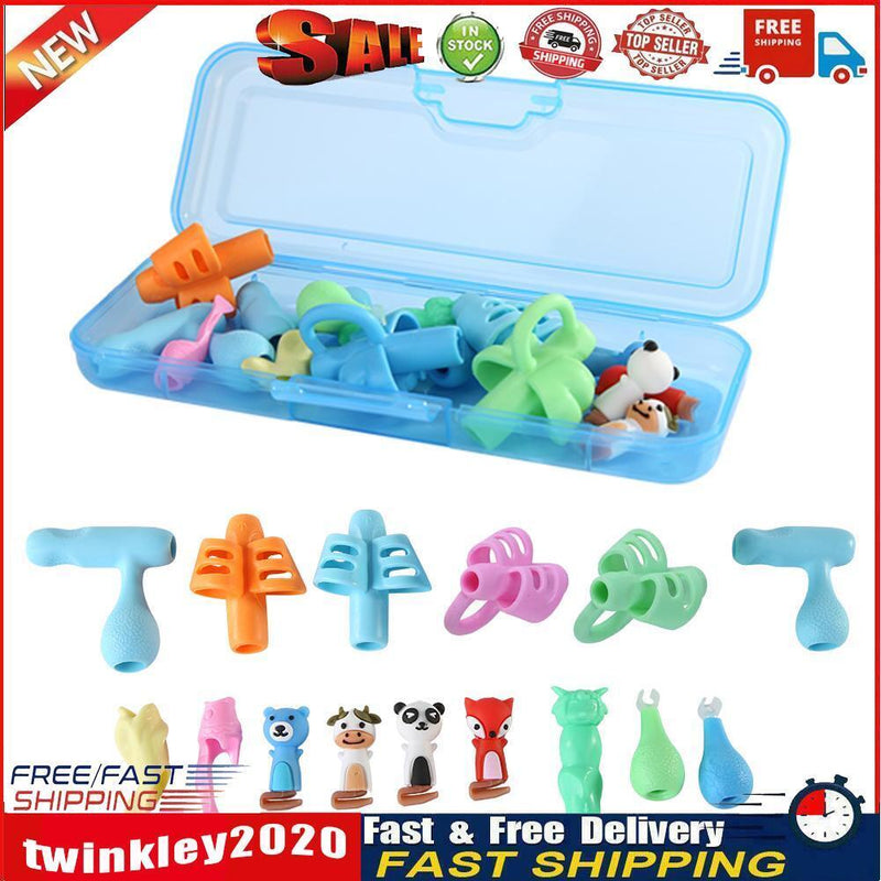Kids Writing Pencil Holder Rubber Children Pen Aid Grip Tools Set (Blue) Newly