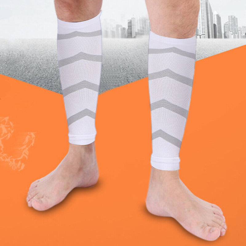 Leg Calf Shin Splints Support Running Athletics Compression Sleeves (White)
