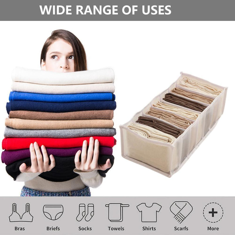 3pcs Cloth Drawer Organizer Cabinet Closet Divider(7 Cell White)