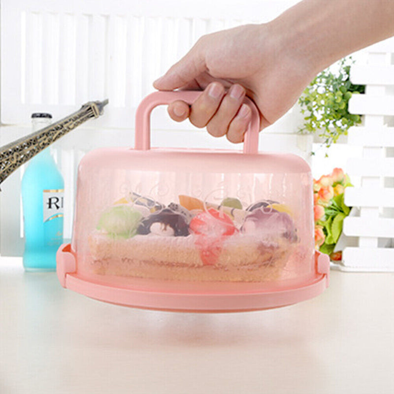 10 inch Round Portable Cake Box Fresh-keeping Case Birthday Decor (Pink) Newly