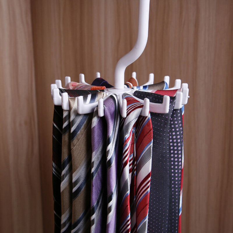 Rotating Tie Belt Rack Adjustable Tie Hanger Holds 20 Neck Ties Closet Organizer