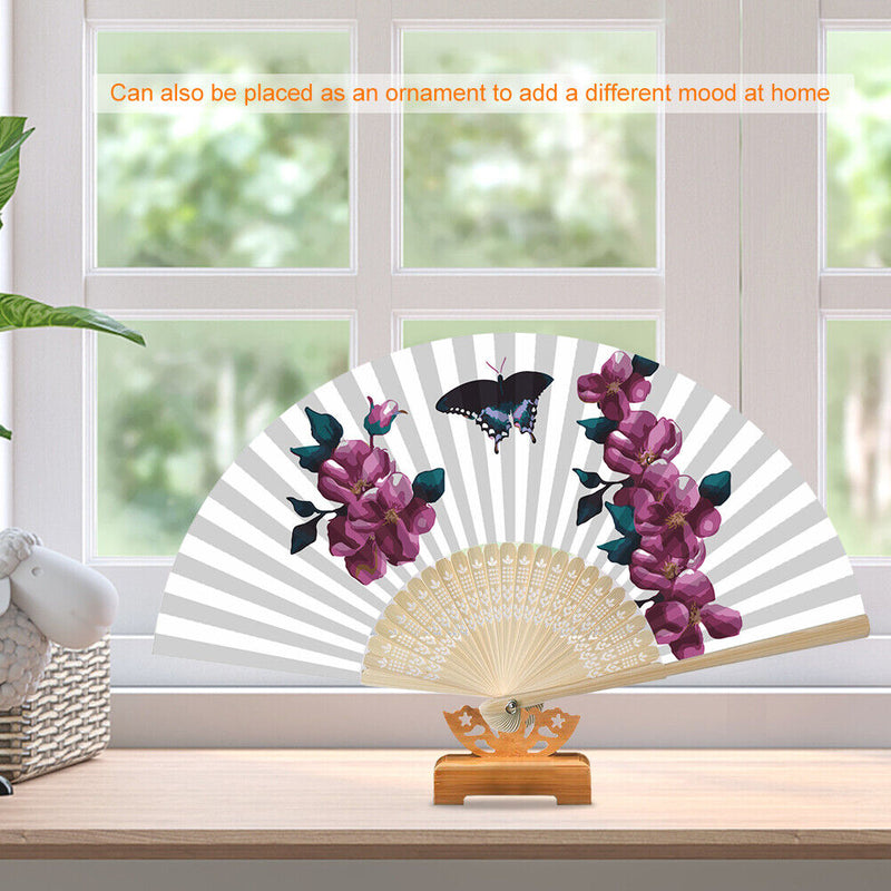 #A Oil Paint Folding Fan By Numbers DIY Butterfly Orchid Painted Art Craft Han