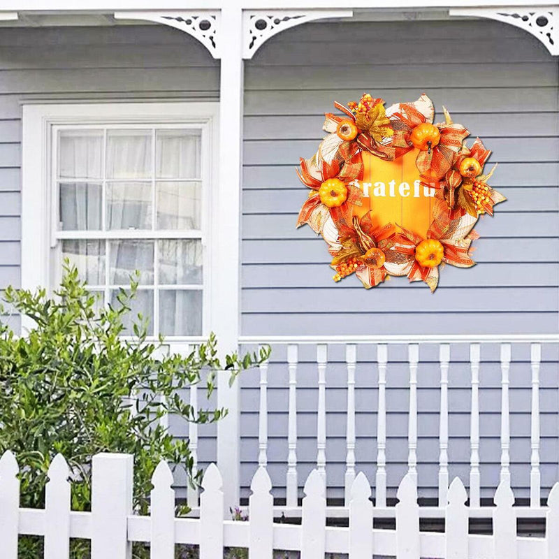 Autumn Artificial Pumpkin Harvest Door Wreath Fall Thanksgiving Decoration: