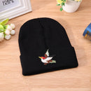 Casual Winter Unisex Beanie Embroidery Bird Knitting Cap Ski Hat(Black)