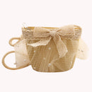 Summer Kids Girls Straw Shoulder Bag Lace Bow Beach Hat Coin Purse (Beige)