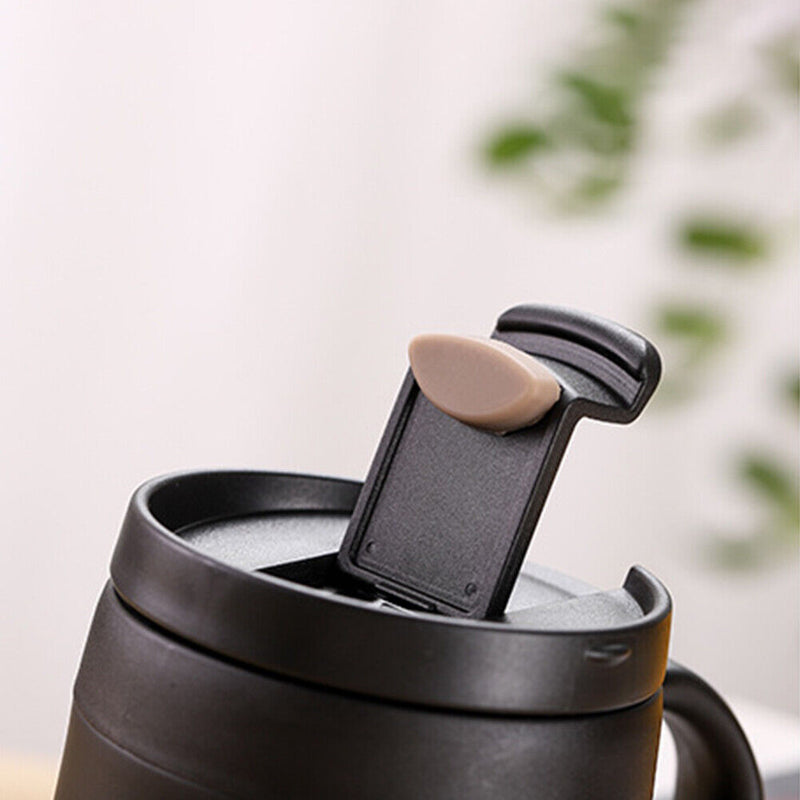 350ml Stainless Steel Vacuum Flask Handle Lid Portable Water Cup (Black) Newly
