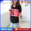 Fashion Casual Women Summer T-shirts Bat Sleeves Loose Tops (Black)(L)