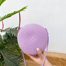 Fashion Women Straw Woven Pure Color Messenger Bag Round Purse (Purple)
