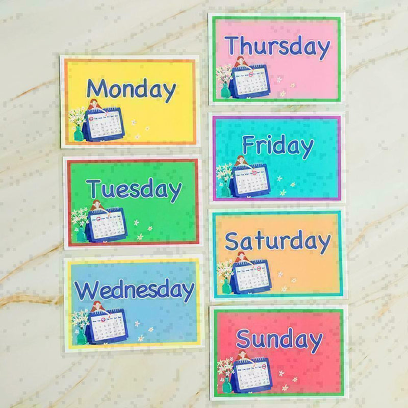 7Pcs Alphabet Number Flash Week Card Set Preschool Educational R6H6 L3H3 K6B7