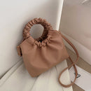 Women Retro Pleated Solid Color PU Shoulder Crossbody Bag Handbag (Khaki)