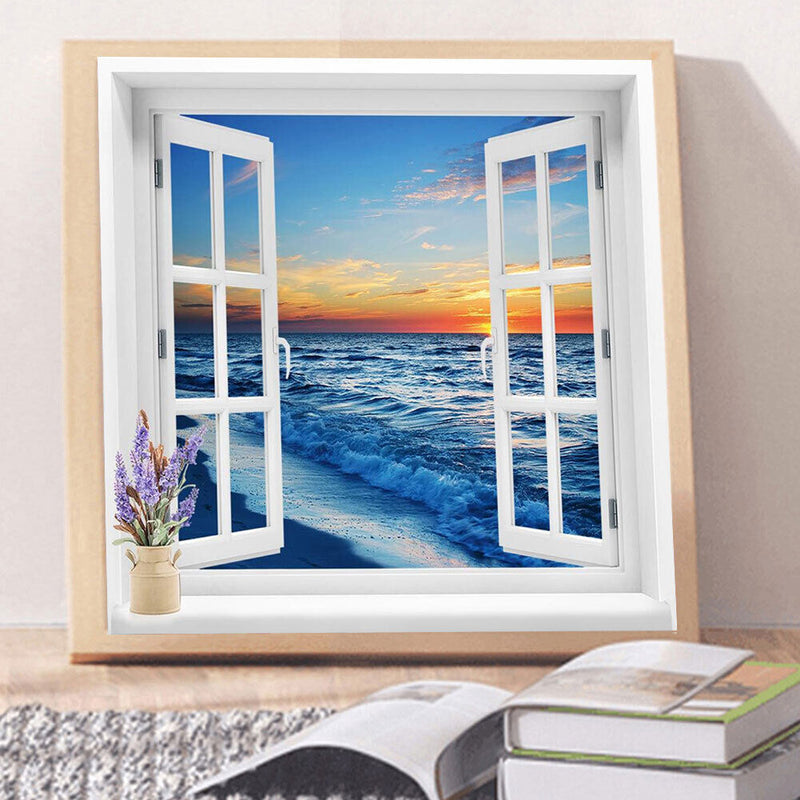 Window Sea Oil Paint By Numbers Kits Canvas Picture Wall Art DIY for Adults Kids