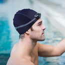 Unisex Elastic Swimming Cap Adults Ear Protection Bathing Hat (Dark Blue) Newly
