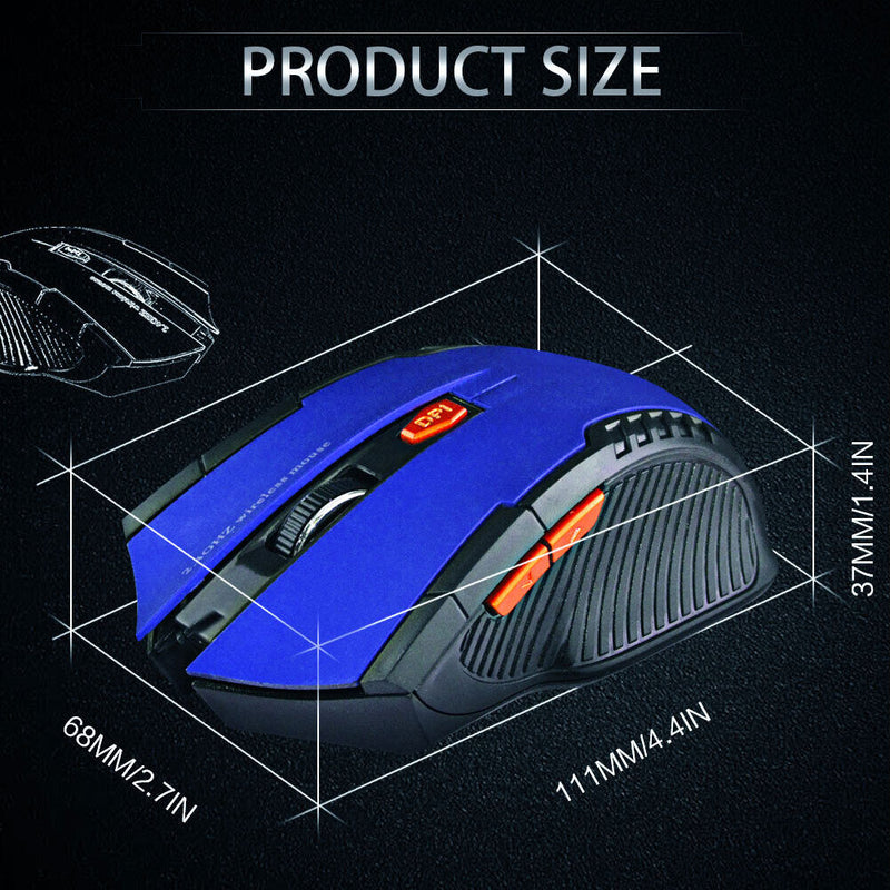 USB Wireless Mouse 1600DPI Adjustable Receiver 2.4GHz Mice for PC (Blue)
