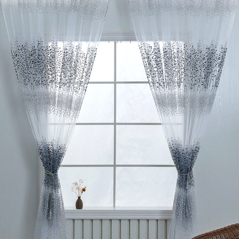 Leaf Print Semi-shading Tulle Curtains Living Room Bedroom Window Screen Drap