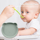 Children Dishes Baby Silicone Sucker Feeding Bowl Kid Dining Plate (Green) Newly