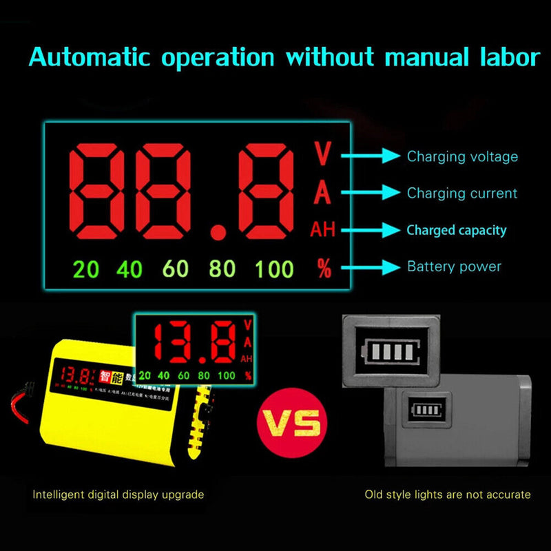 Lead-acid Battery Charger Led Display Us/eu Plug for Automotive Truck Motorcycle