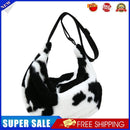 Women Plush Cow Pattern Dumpling Bags Winter Zipper Crossbody Bag (Black)