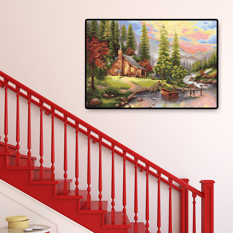 11CT 3 Beach Printed Full Embroidery River House Needlework Cross Stitch Kit